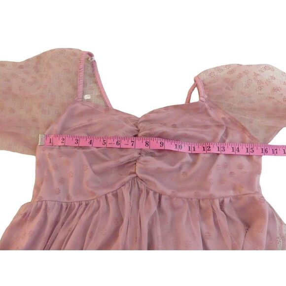 Arula | Blush Pink Sheer Sleeve‎ Babydoll Dress Size X Fairycore Cottagecore - Picture 5 of 6